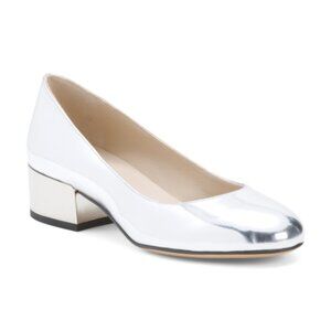 THEORY Made In Italy Leather Round Toe Heeled Ballet Pumps